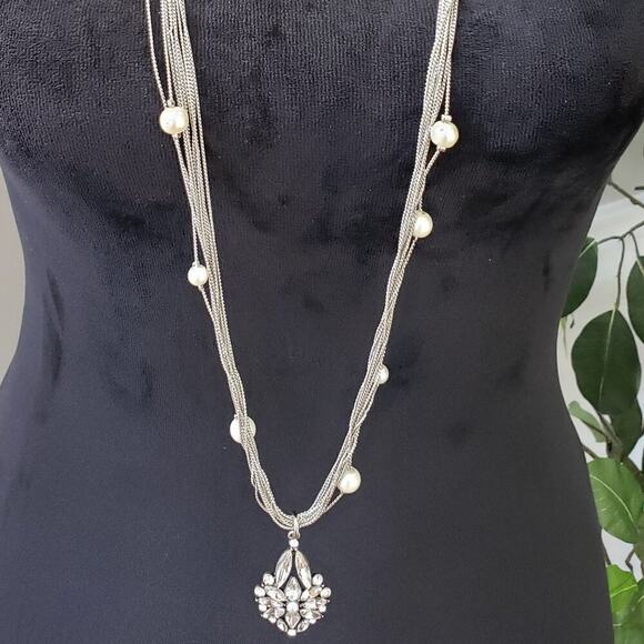 Unbranded Jewelry - Womens Silver Tone Multi Layered Chains Dainty Faux Pearl Necklace with Lobster